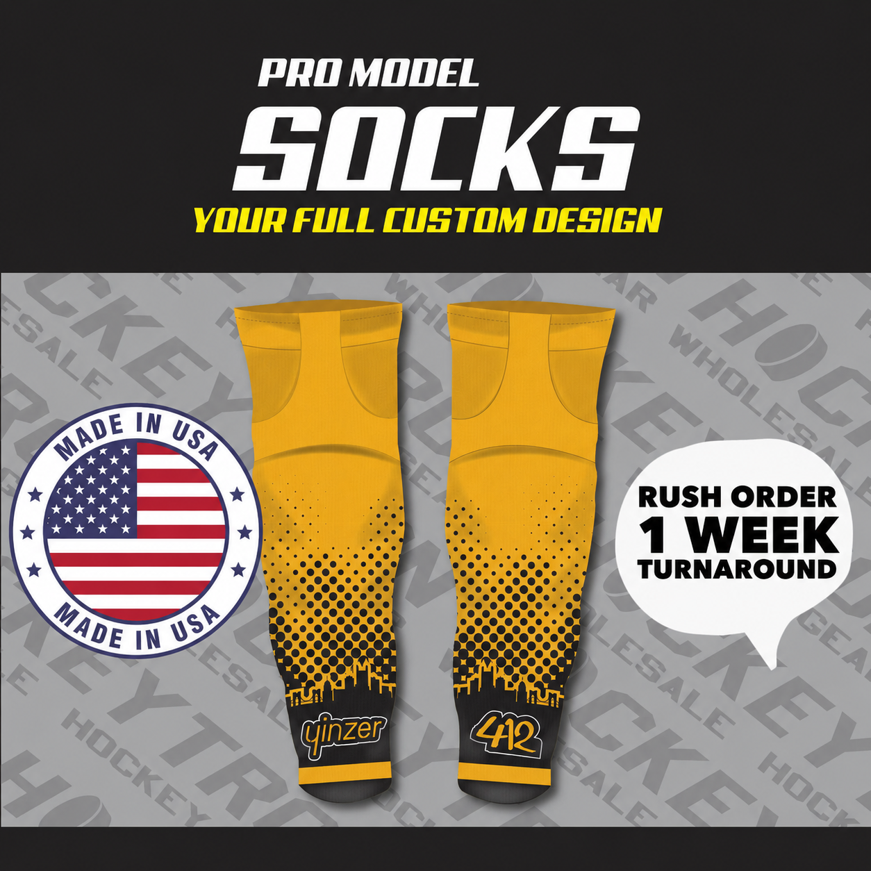 USA Made Custom Sublimated Hockey Socks - 1 Week Rush Turnaround
