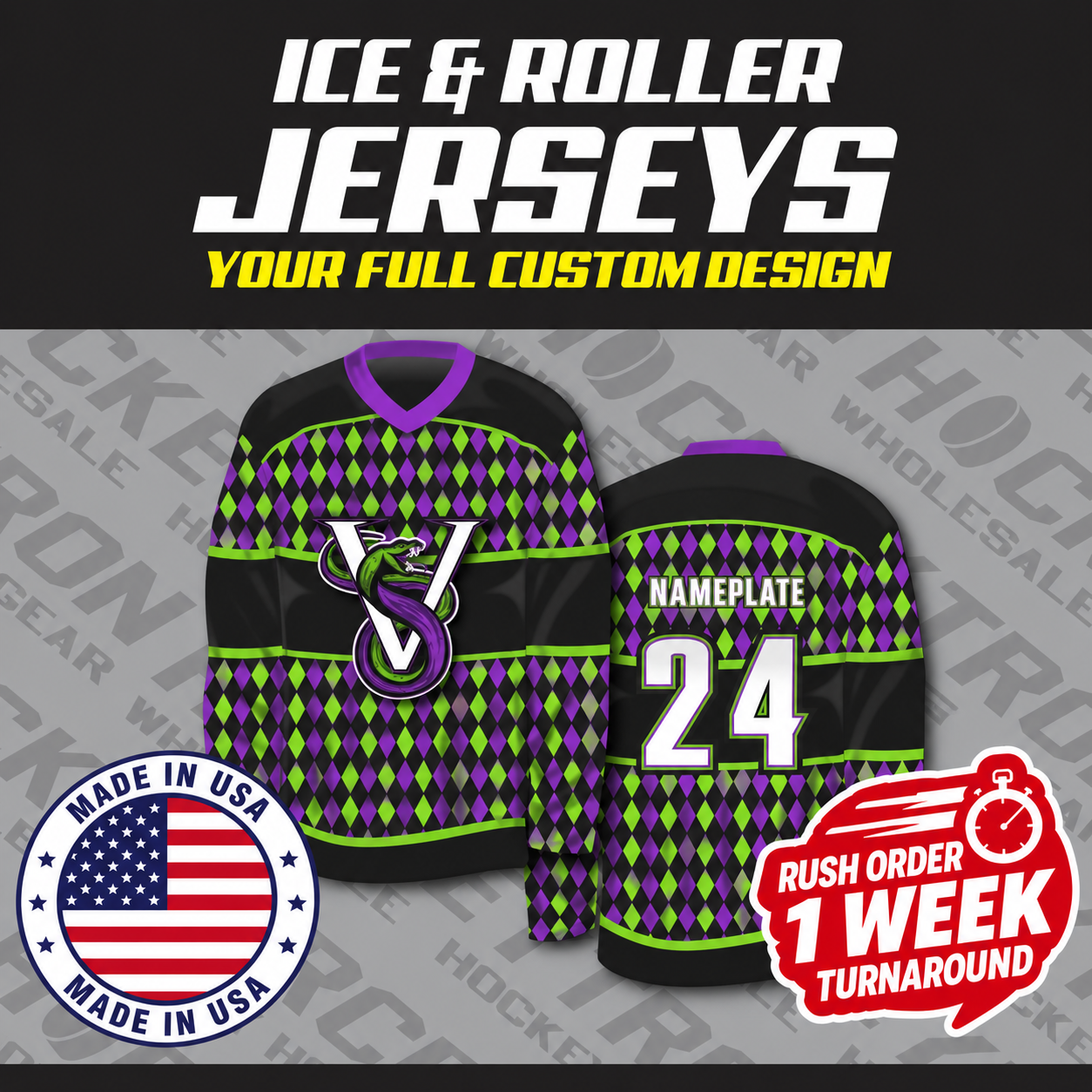 USA Made Custom Sublimated Hockey Jerseys - 1 Week Rush Turnaround