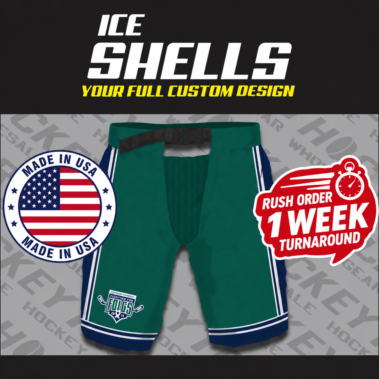 USA Made Custom Sublimated Ice Hockey Pant Shells - 1 Week Rush Turnaround