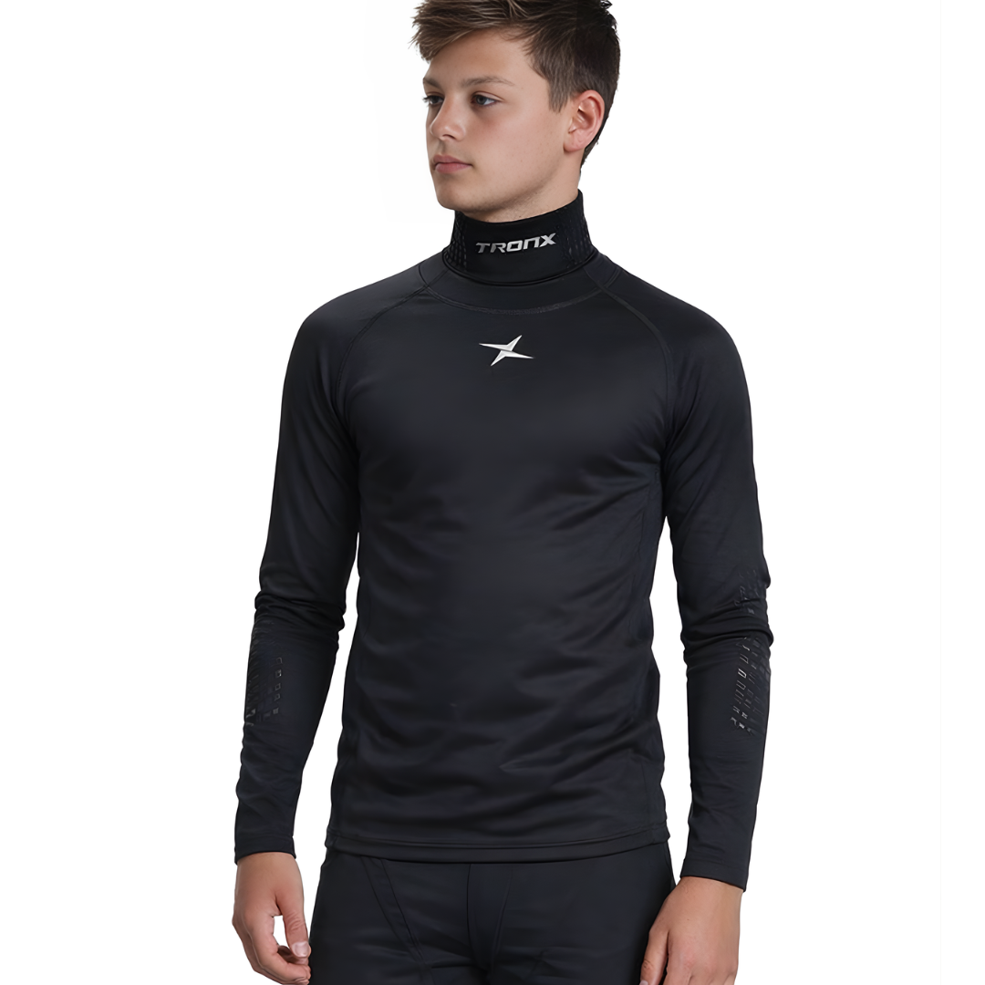 Compression Hockey Long Sleeve Shirt With Integrated Neck Guard