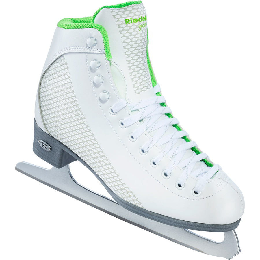 Riedell 113 Sparkle Ladies Figure Skates With GR4 Blade (White/LIme)